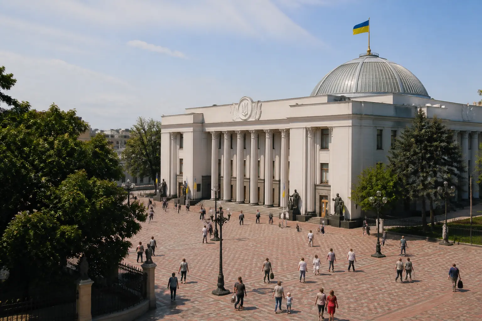 Будівля парламенту та люди на площі перед нею