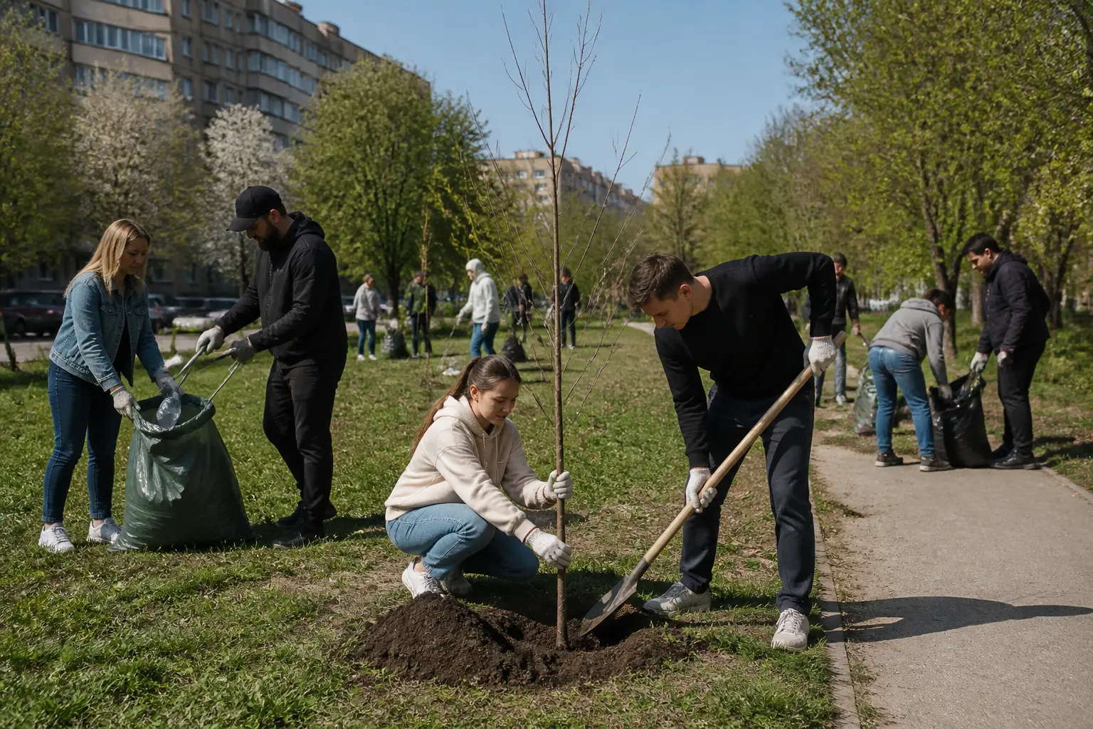Учасники екологічної ініціативи прибирають парк і висаджують дерева