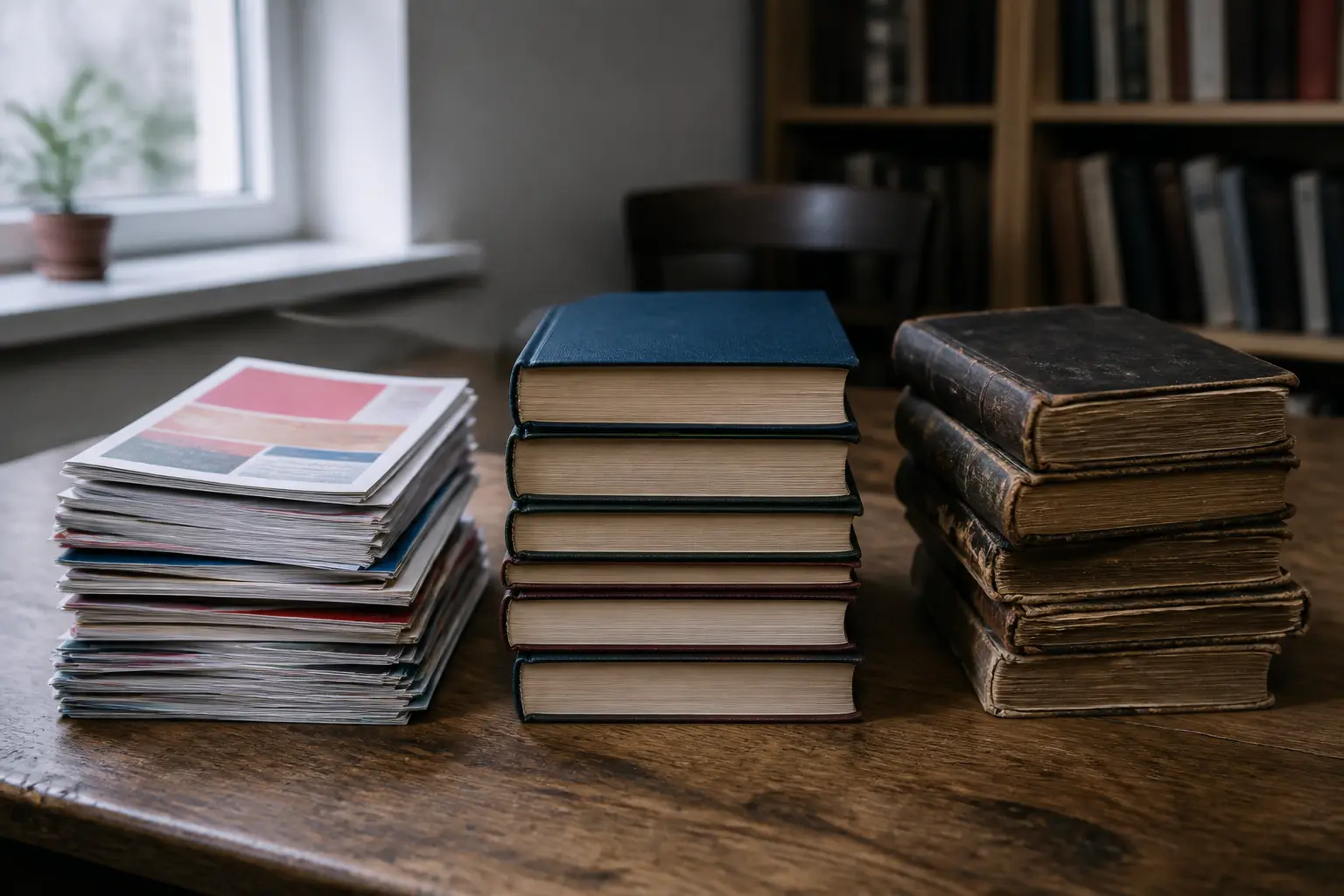 Три стоси книжок на столі як символ ідеології, теорії та філософської школи