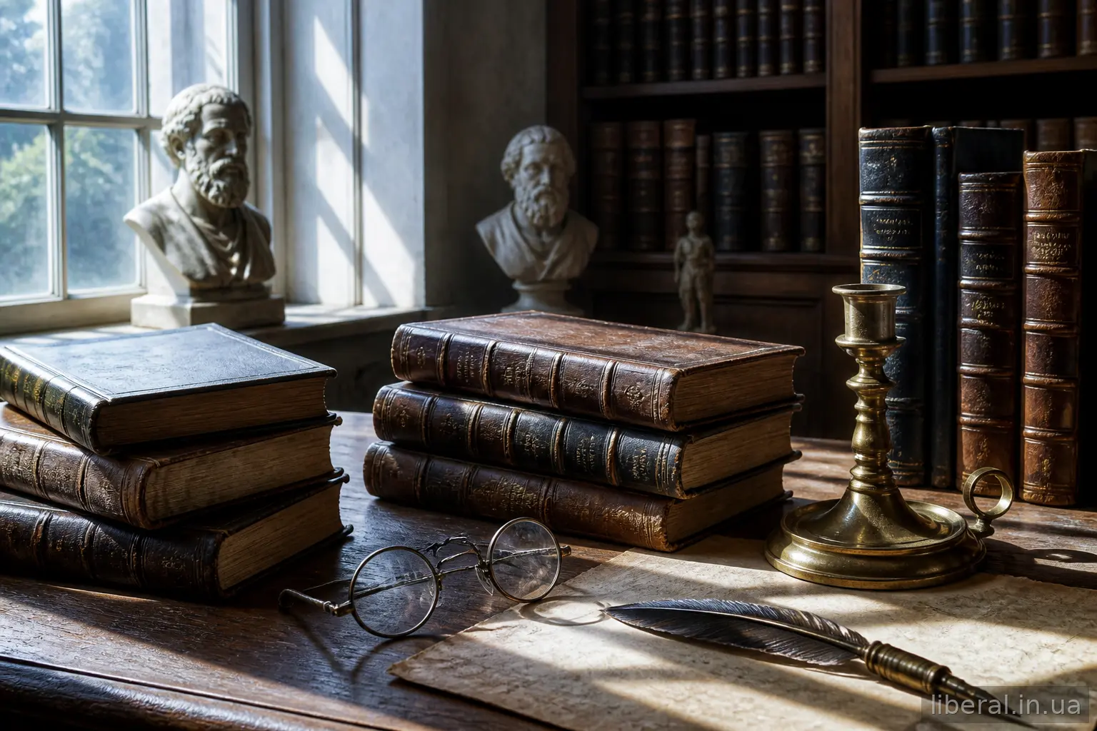 Старовинні філософські книги на дерев'яному столі