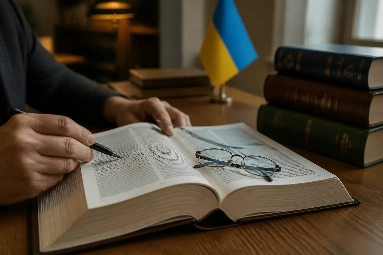 Відкритий словник та книги з правової тематики на робочому столі