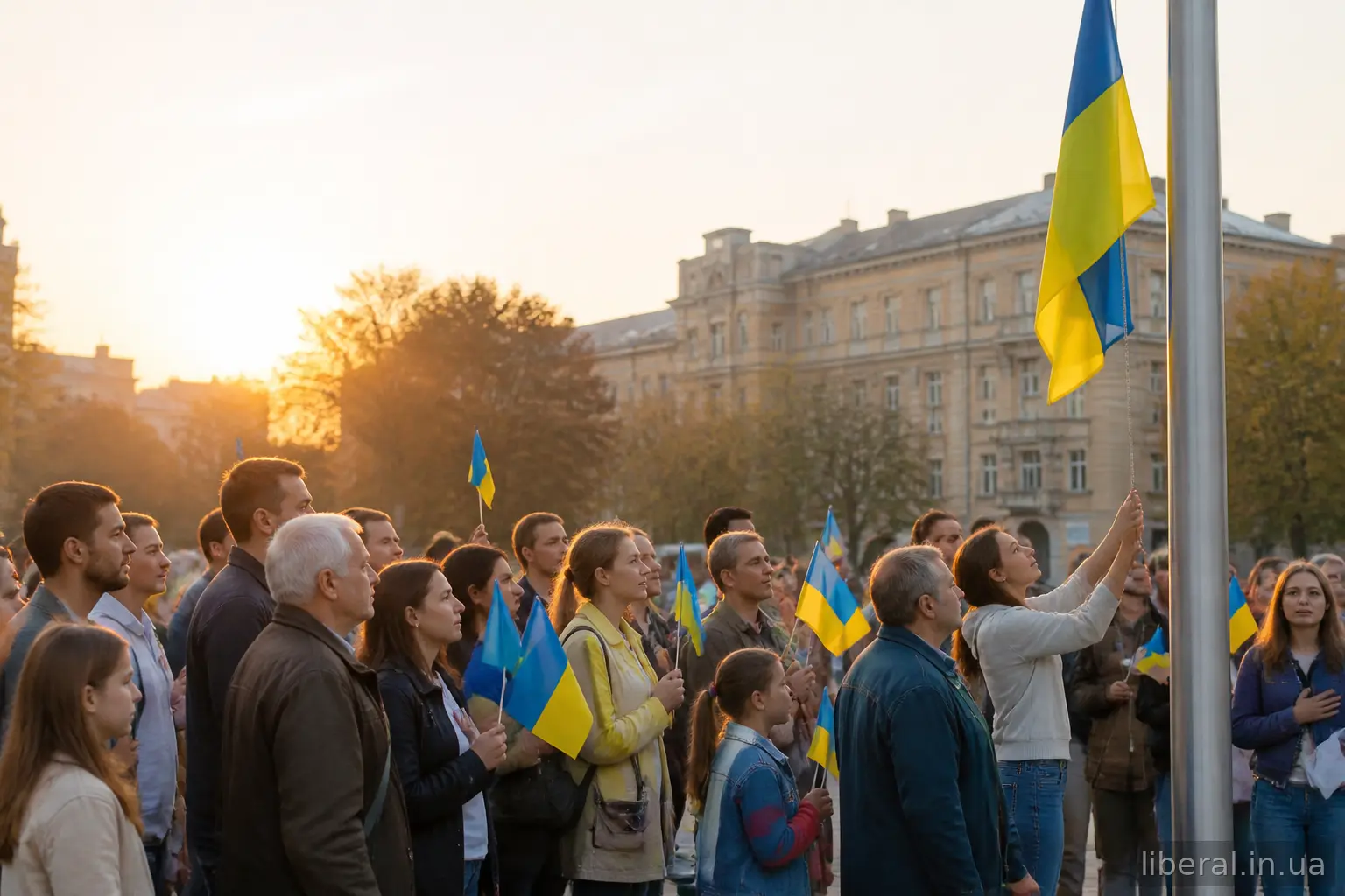 Різні за походженням громадяни разом під час мирної церемонії підняття прапора