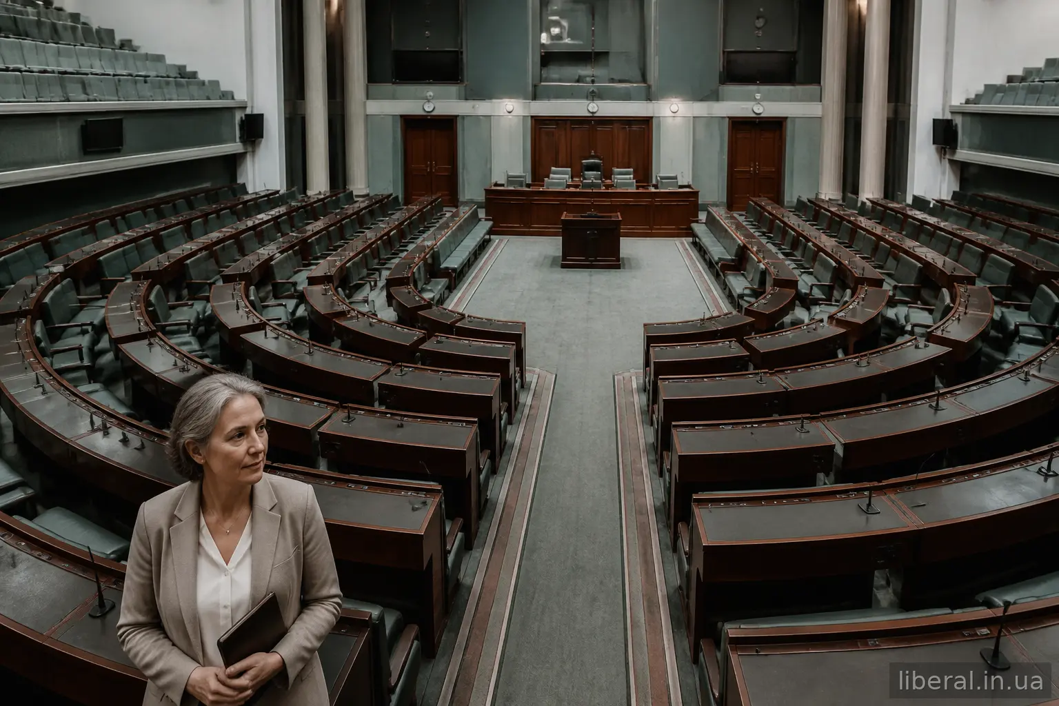 Напівкругла зала засідань парламенту з двома частинами депутатських місць