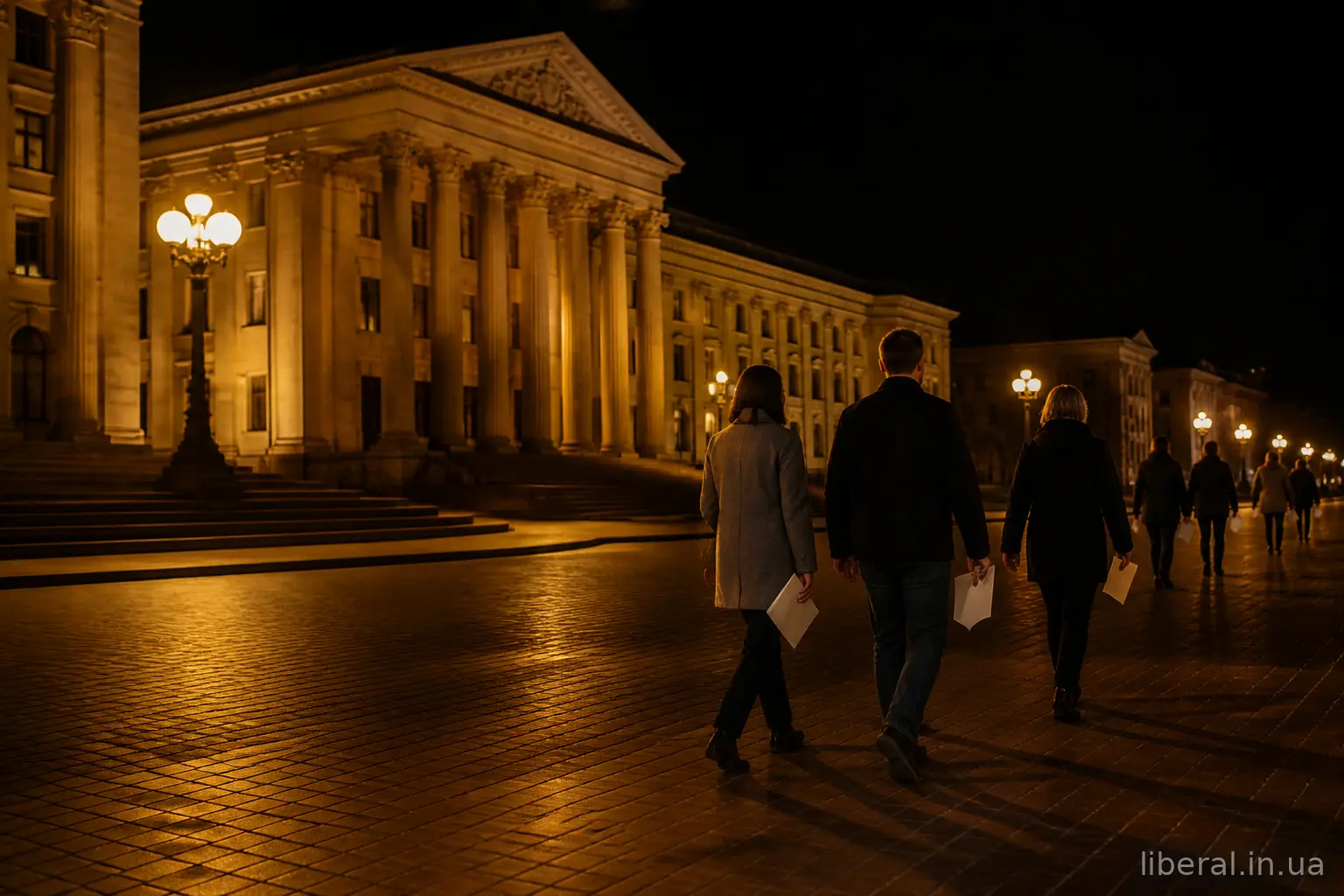 Виборці повертаються додому після голосування біля будівлі парламенту