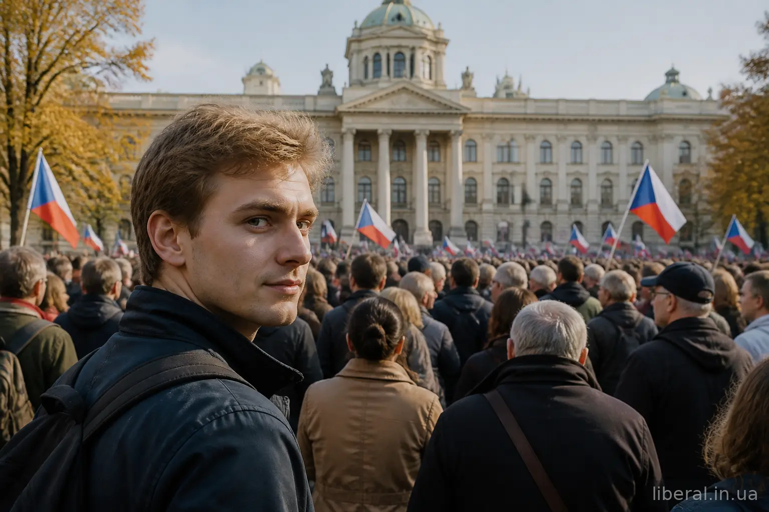 Натовп громадян мирно зібрався на площі перед будівлею парламенту
