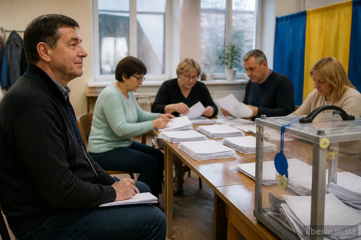 Члени дільничної комісії підраховують паперові бюлетені після закриття дільниці